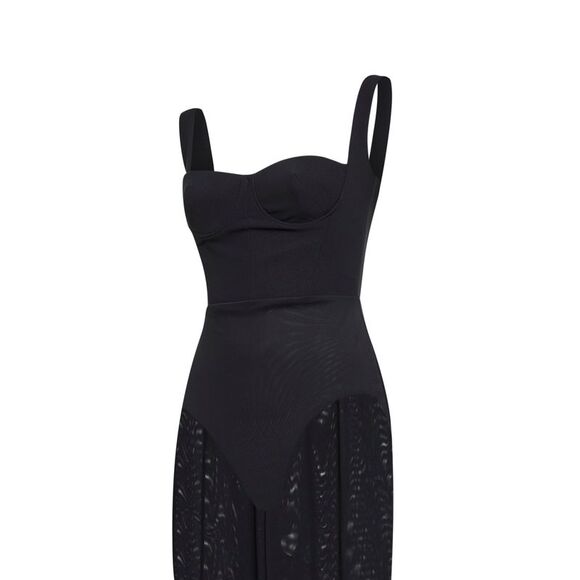 Alex Perry Women Black Stretch Mesh Semi-Sheer Column Dress - Picture 3 of 3